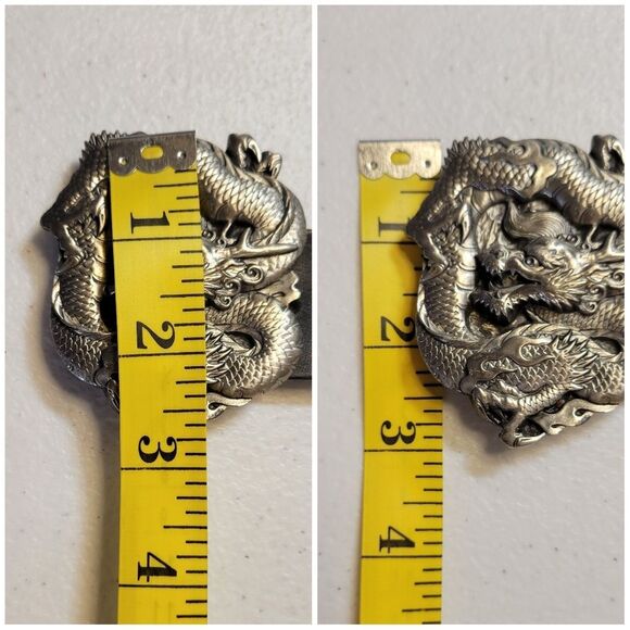 Bergamot Vintage 80s Black Leather Celtic Belt with Silver 2D Dragon Buckle - Picture 3 of 14